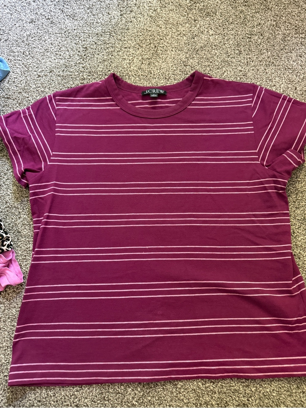 J. Crew Short Sleeve Crewneck Tee in Berry with White Stripes